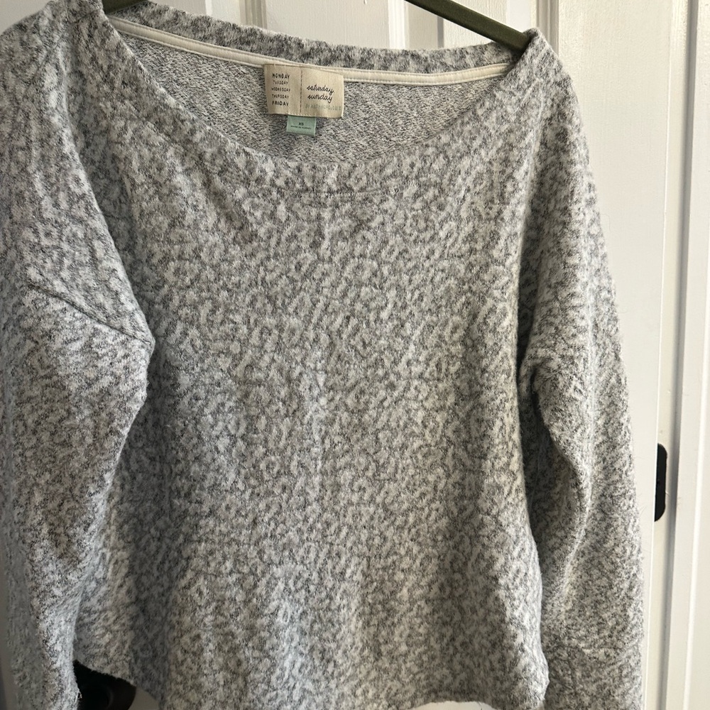 Anthropologie Saturday/Sunday Soft Gray Animal Print Sweater